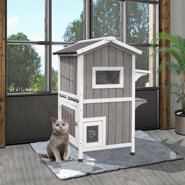 PETSCOSSET Two Story Portable Outdoor Cat House with Openable Roof